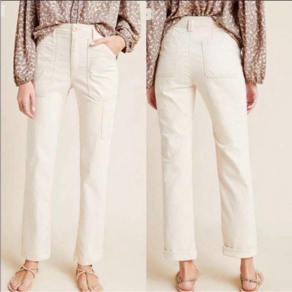 Anthropologie Pants - Anthropologie Cream Utility Style Cream Striped Straight Leg Pant Size 30
